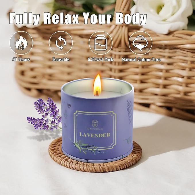 Scented Candles 4 Pack Soy Wax Long Lasting Rose Lavender Sandalwood Apple Fragrance Gifts for Women Mother's Day Thanksgiving Day Christmas Day