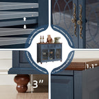 Joaxswe Farmhouse Sideboard Buffet Cabinet with Storage,48" Large Credenza with 3 Glass Doors & 3 Drawers,Adjustable Shelves Console Table,Wood Kitchen Coffee Bar for Dining Room,Living Room,Navy Blue