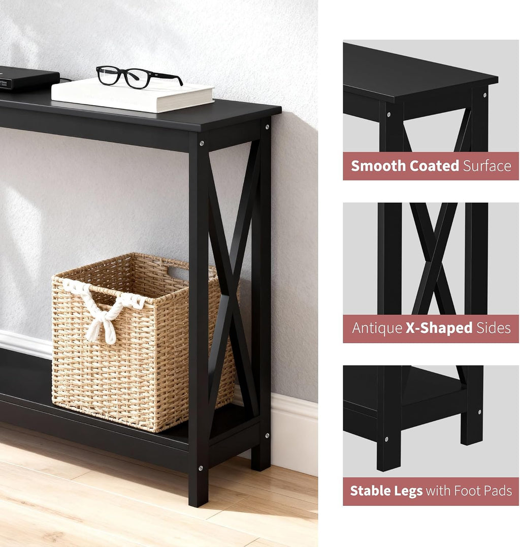 SUPER DEAL Console Table 47”, 2-Tier Narrow Sofa Side Table with Storage Shelf, Entrance Table for Hallway/Foyer/Living Room/Corridor/Office, Black