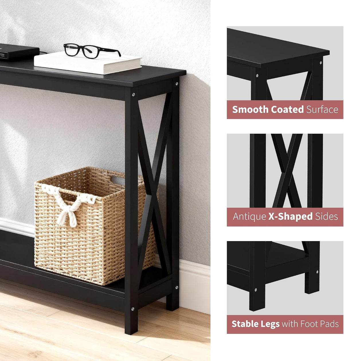ZENY Console Table, Entryway Table, Narrow Sofa Table with 2-Tier Shelves, Entrance Table for Living Room, Entryway, Hallway, Foyer (Black, 11.8" D x 47" W x 31.7" H)