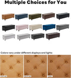 Tbfit 50.8" Ottoman with Storage, Button‑Tufted Bench with Safety Hinge and Rivets, Large End‑of‑Bed Storage Ottoman Bench for Bedroom, Living Room, Entryway, Camel PU