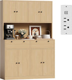 Jojoka Modern Tall Kitchen Pantry Cabinet with Charging Station – 71" Height, 47" Wide Storage Hutch, Countertop, 2 Drawers, Shelves, Power Outlet – Versatile Food Pantry Furniture for Dining or