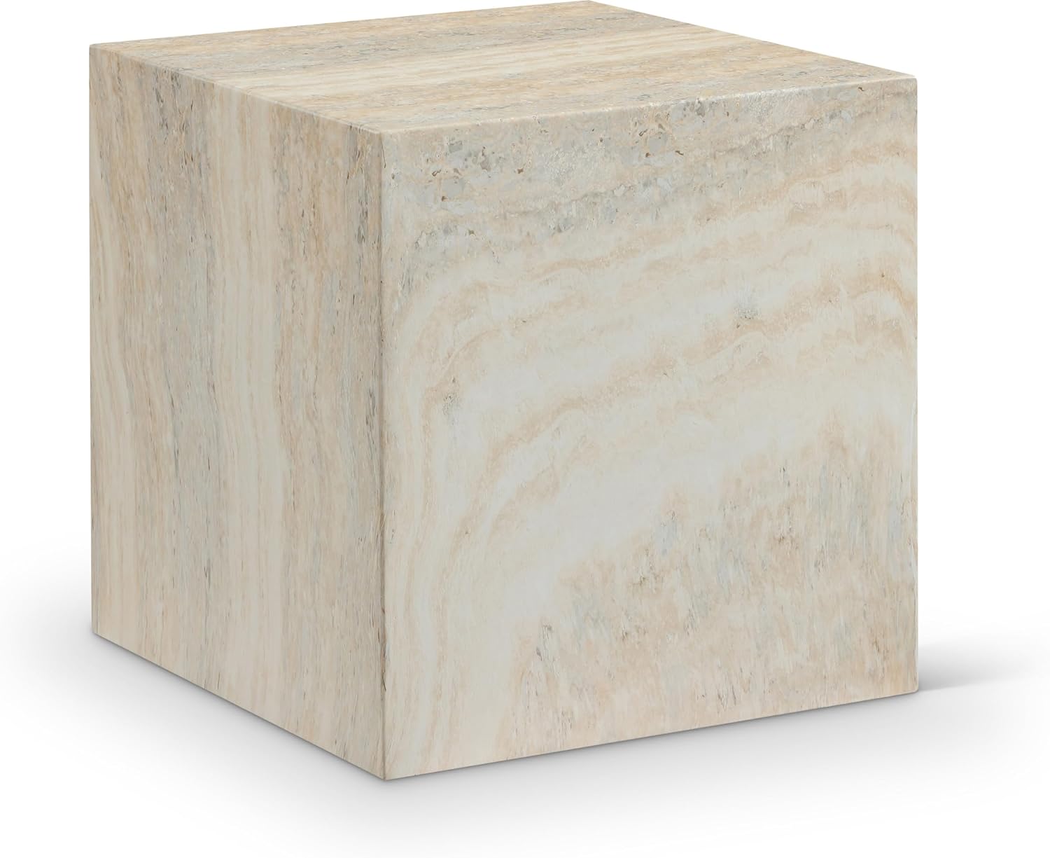 Meridian Furniture 99029Travertine-ET Piazza Collection Art Deco Indoor/Outdoor Concrete End Table with Travertine Finish, 16" W x 16" D x 16" H, Travertine