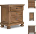 Signature Design by Ashley 2-Drawer Wood Nightstand, Chestnut Brown | Poplar solids, Pine veneer and MDF substrate, 30 in height, English dovetail construction, Hidden tray, Glarrison Series
