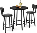 Recaceik 3‑Piece Pub Dining Set, Counter Height Modern Round Bar Table with Wood Top, Pub Table and Stools for 2, Easy Assemble Bistro Set for Breakfast Nook, Living Room, Small Space Restaurant