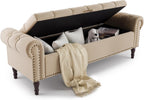 Cozyman Storage Bench Ottoman, 61" Long King Linen Rolled Arm Bedroom End of Bed Bench, Window Bench with Button Tufted and Nailhead Trim for Foot of Bed Bench, Bedroom, Entryway, Living Room, Wheat