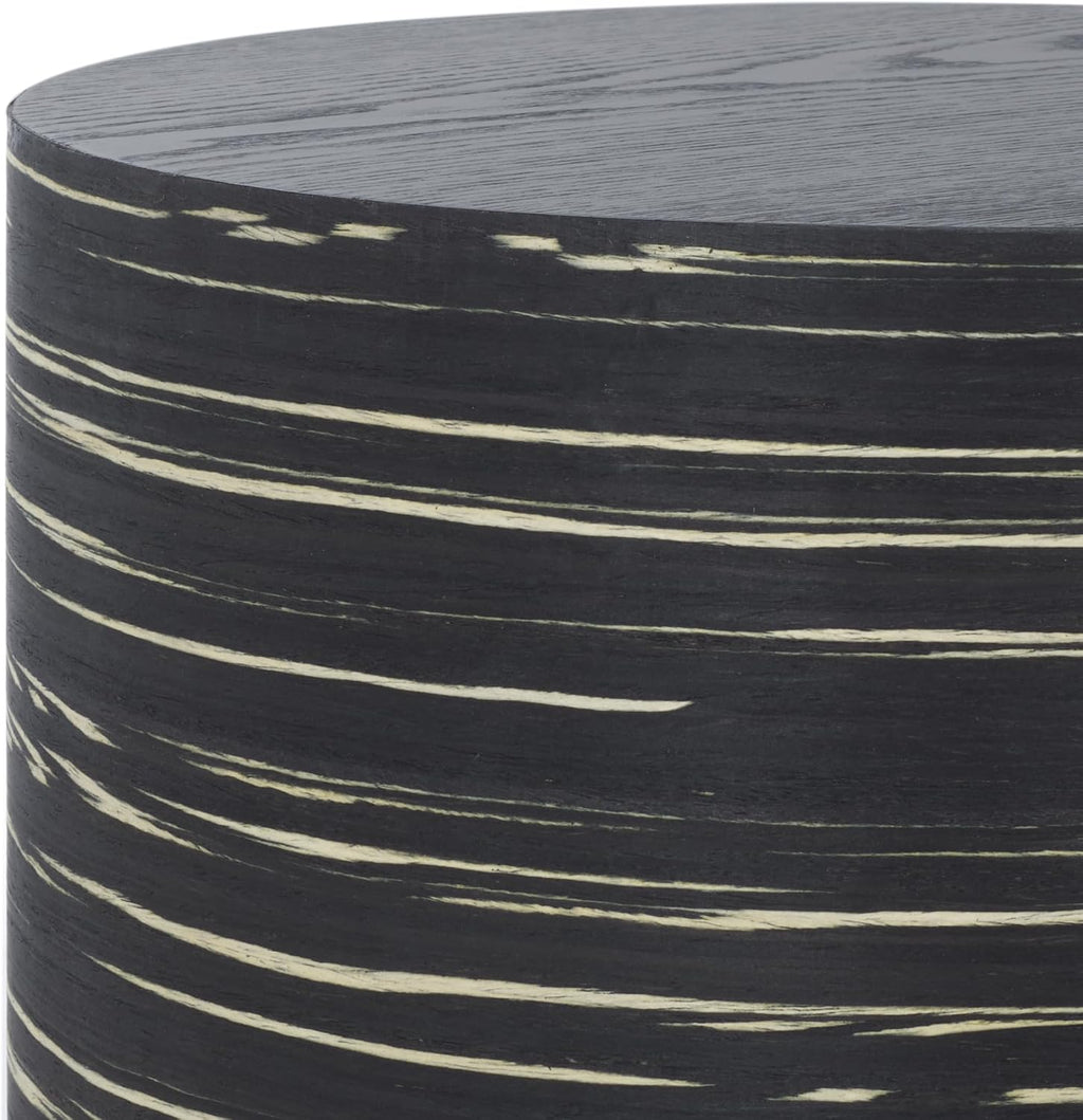SAFAVIEH Home Collection - Bahan Round Pedestal End Table, Black Modern Stripe Accent Side Table, Fully Assembled (ACC2311A)