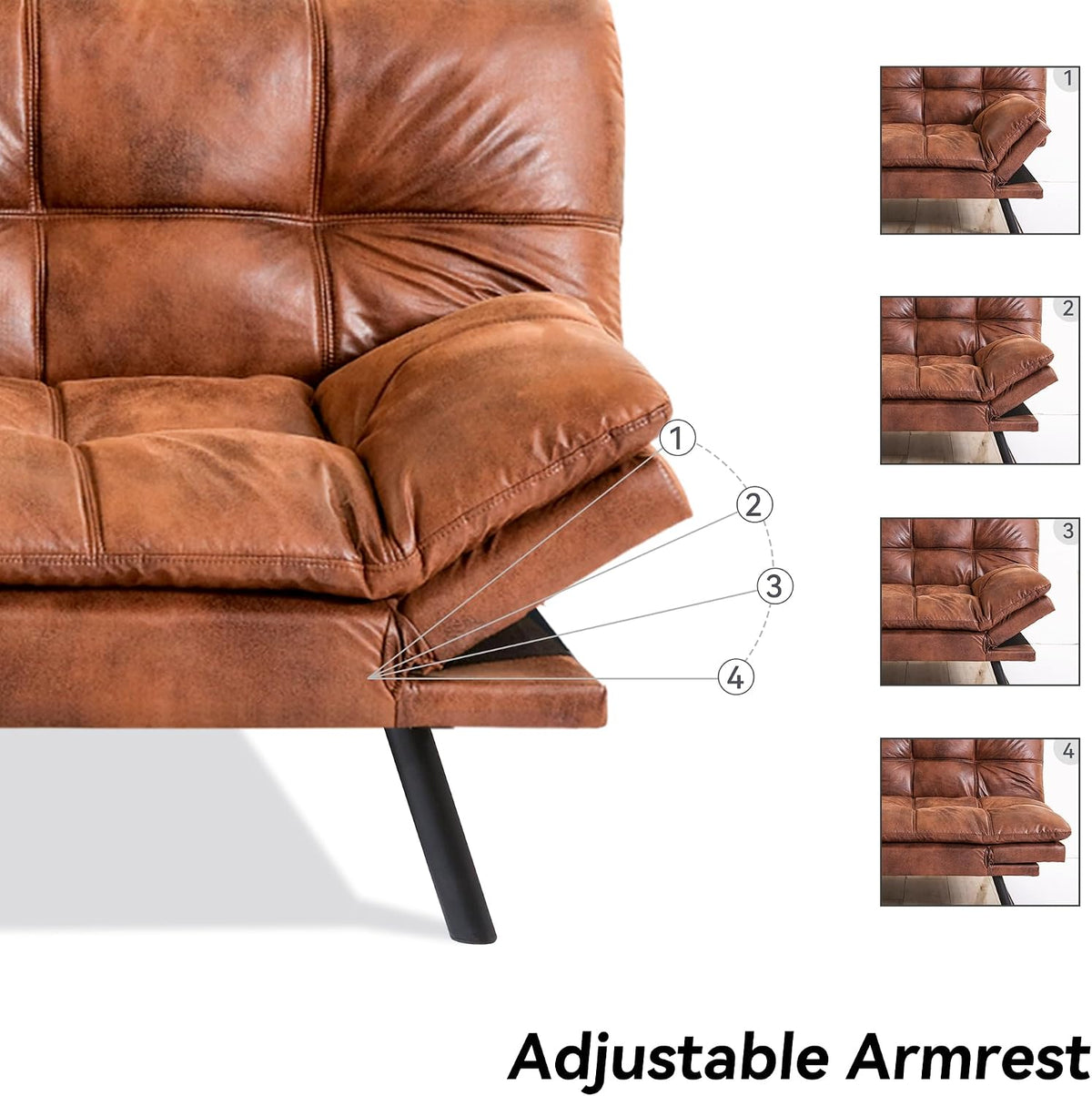 71" Convertible Futon Sofa Bed,Brown Faux Leather Futon Couch,Memory Foam Reclining Sleeper Sofa Bed,Modern Folding Small Loveseat Couches for Living Room,Office,Apartment