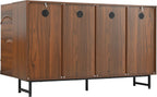 Modern Sideboard with Wave Relief Design, 59 Inch Solid Wood Storage Cabinet & Buffet with Iron Legs for Dining Room, Industrial TV Stand for Living Room, Walnut Finish (Wood + 1)