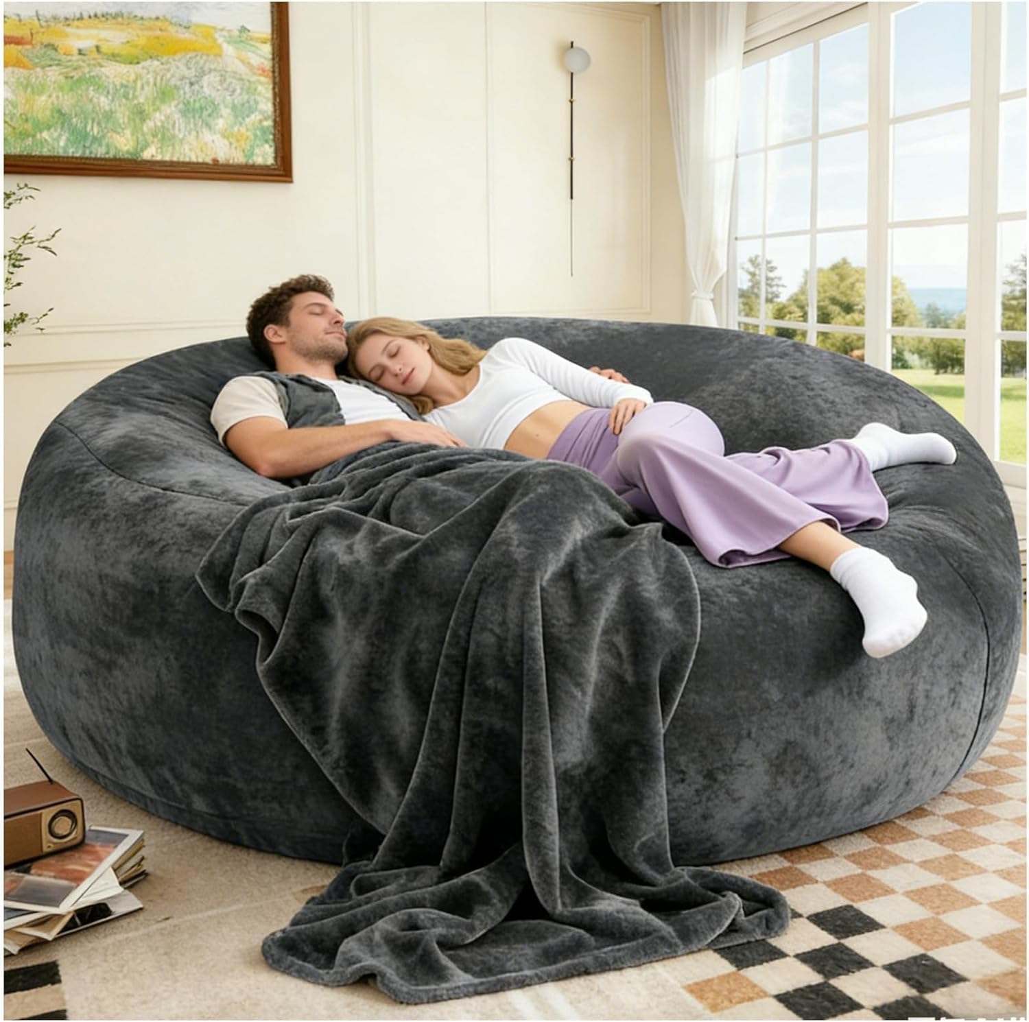 Big Bean Bag Chairs for Adults Memory Foam Chair Living Room Furniture (Darkgrey, 6FT) | Bean Bag Chair with Filler Super Soft Plush Suitable for Bedrooms Comfy Lounge Reading Chairs
