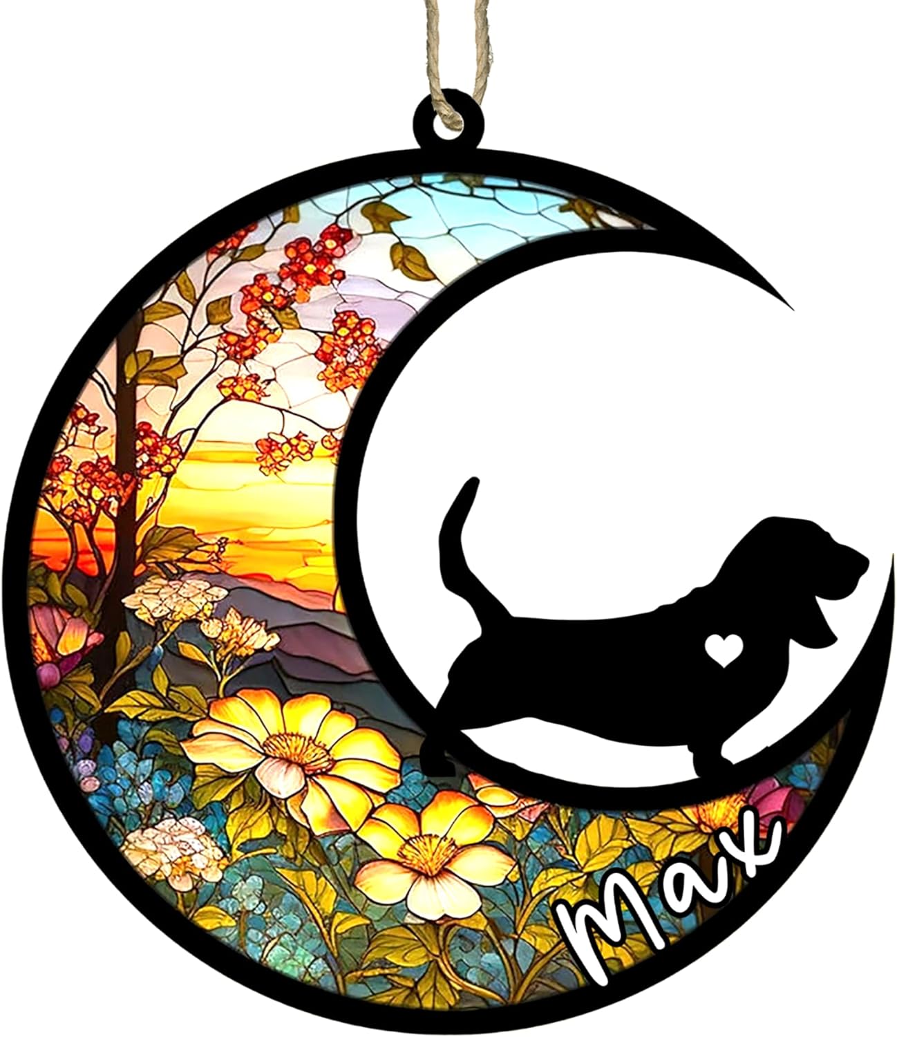 Personalized Dog Memorial, Custom Name Basset Hound Dog Christmas Ornament with Name, Custom Breeds, Pet Loss Light Catcher, Gifts for Lovers Loss of Pet Sympathy on Mothers Day Christmas