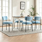 Blue Boucle Dining Chairs Set of 2, Mid Century Modern Dining Room Chair with Curved Backrest & Metal Legs, Round Upholstered Dining Chairs for Kitchen, Living Room