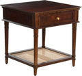 Creative Co-Op Maxwelton Solid Wood End Table with Drawer and Woven Cane Storage Shelf, Dark Chestnut and Natural