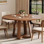 Garvee 47" Round Dining Table, Walnut Brown | For 4-6 People, Modern Circle Design, Wooden Cross Pedestal Base, For Living Room, Kitchen