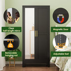 Metal Armoire Wardrobe Closet, 71" Clothing Storage Cabinet with Mirror