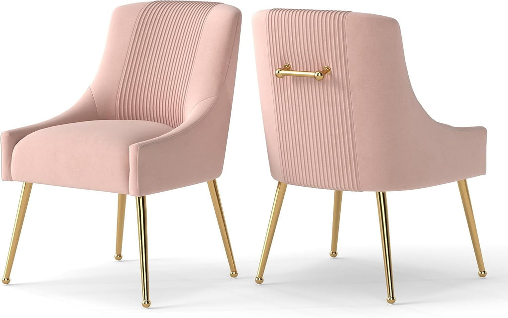 Modern Dining Chairs, Velvet Upholstered Dining Room Chairs with Gold Legs,Tufted Accent Chair Set of 2 for Reception Room Living Room Study Room(Pink)