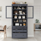 78" Tall Kitchen Pantry Cabinet, Freestanding Food Storage Pantry Cupboard with Power Outlet,3 Storage Compartments and Adjustable Shelves, Farmhouse Kitchen Hutch for Dining Room,Grey