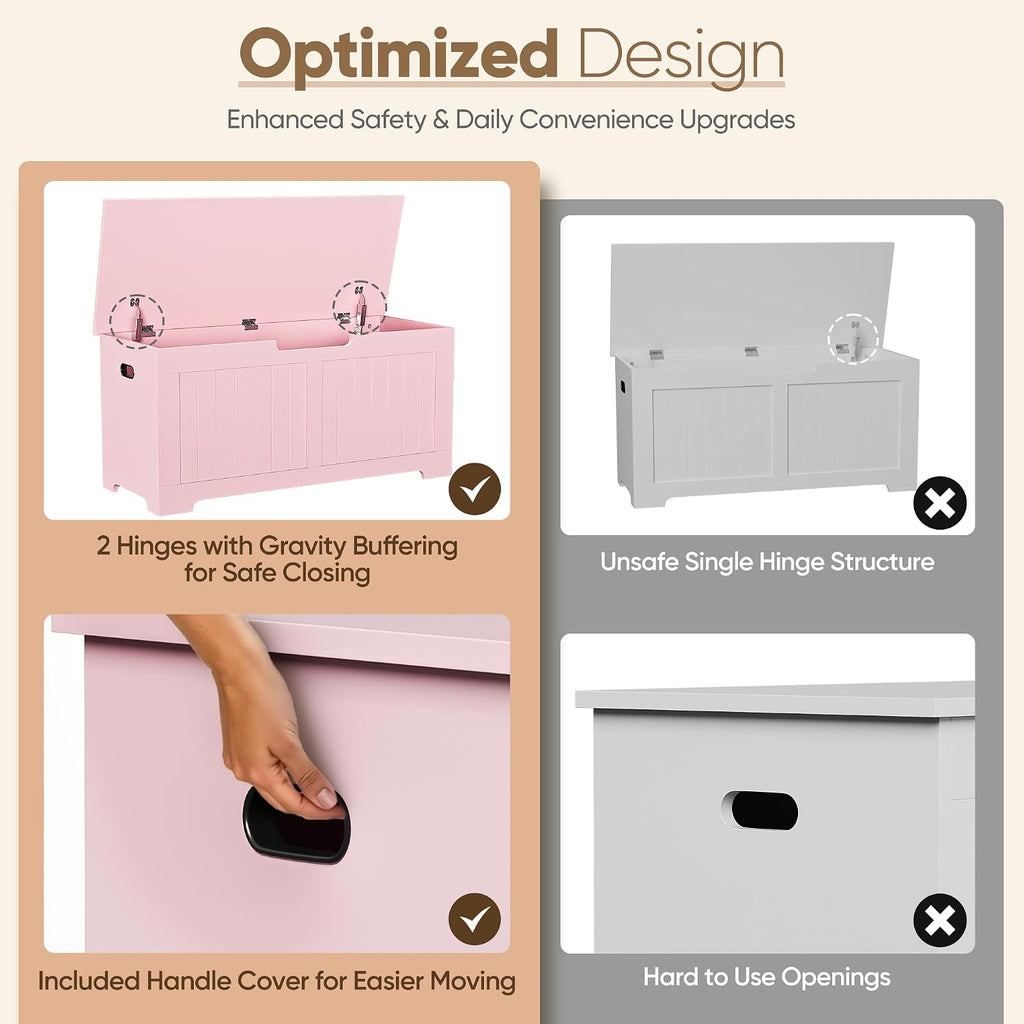 SUPER DEAL Storage Chest, 39 inches Chest Box Organizer with 2 Safety Hinges, Wooden Entryway Shoe Organizer Storage Bench, Pink