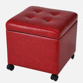 Homebeez Storage Ottoman with Rolling Wheels, PU Leather Tufted Cube Footrest with Casters, 17.7" Square Tufted Distressed Ottomans for Living Room,Bedroom, 300lb Capacity