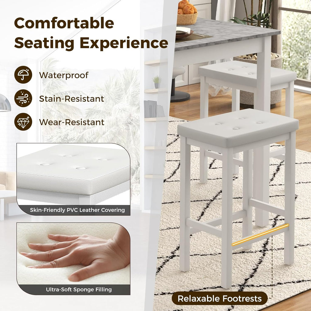 Tangkula 5-Piece Counter-Height Bar Table Set, Faux Marble Square Table & 4 PVC Leather Bar Stools w/Rubber Wood Legs, Modern Dining Set for Kitchen, Breakfast Nook & Small Spaces (White)
