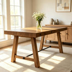 Rustic Dining Table for 4-6 People, 59" Farmhouse Rectangular Kitchen Table, Reclaimed Solid Wood Dining Room Table with Trestle Base for Kitchen/Dining Room, Home Office, Rustic Brown
