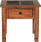 Benzara Marv Side End Table w Drawer- 26 Inch Square Slate Inlay Top- Brown