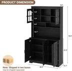 Spacious Storage & Modern Design Pantry Cabinet with Hutch – 70.9'' Tall Kitchen Cabinet – Glass Doors, Built-in Charging Station – Ideal for Dining Room – Black Color