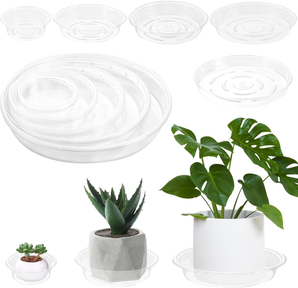 Plant Saucer 30 Pack Plant Trays for Pots 4/6/8/10/12 Inch Plastic Plant Saucers for Outdoors & Indoors Clear Drip Trays for Potted Plants Flower Pot Plates to Catch Water Drainage Dishes No Holes