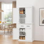 Yaheetech 72.5" H Freestanding 4-Door Kitchen Storage Cabinet,White | Stand‑up Pantry with Adjustable Shelves & Wide Drawer, Engineered Wood Construction, Kitchen/Living Room
