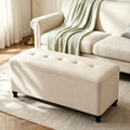 Homebeez 41" Linen Storage Ottoman Bench with Button Tufted Top & Wooden Legs, Upholstered Storage Bench for Bedroom, Entryway, Living Room