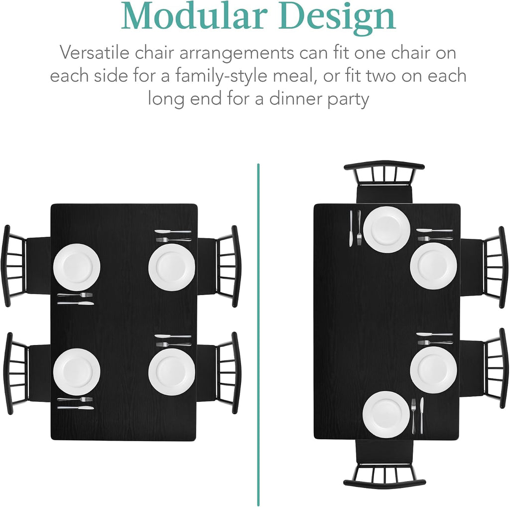 Best Choice Products 5-Piece Metal and Wood Indoor Modern Rectangular Dining Table Furniture Set for Kitchen, Dining Room, Dinette, Breakfast Nook w/ 4 Chairs - Black