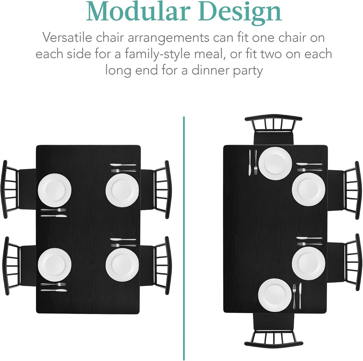 Best Choice Products 5-Piece Metal and Wood Indoor Modern Rectangular Dining Table Furniture Set for Kitchen, Dining Room, Dinette, Breakfast Nook w/ 4 Chairs - Black