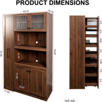 70.87" H Walnut Farmhouse Kitchen Pantry Cabinet, 4-Door Pull-Out Multi-Tier Storage Shelf, Pantry Organizer for Kitchen Dining Room