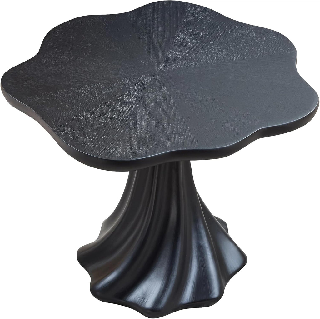37" Round Modern Dining Table – Flower Shape Top, Twisted Pedestal Base, Black, Table Only for 2-4 People