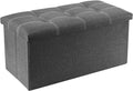 YOUDENOVA Ottoman with Storage, 30" Storage Ottoman Bench, Linen Gray | Hide blankets, pillows and clutter inside, while the padded linen seat adds comfort to your bedroom or living room.