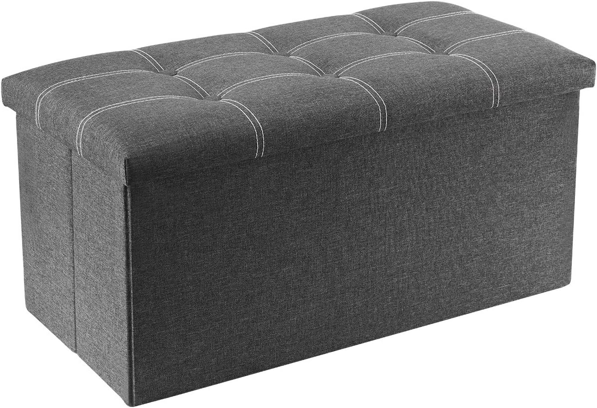 YOUDENOVA Ottoman with Storage, 30" Storage Ottoman Bench, Linen Gray | Hide blankets, pillows and clutter inside, while the padded linen seat adds comfort to your bedroom or living room.