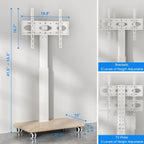 Rfiver Rolling TV Stand for 32 to 70 Inch TVs, Modern Corner TV Stand with Upgraded Wheels, 9 Levels of Height & ±30° Swivel Adjustable Mobile TV Mount Stand for Bedroom, Corner, Small Dorm, White