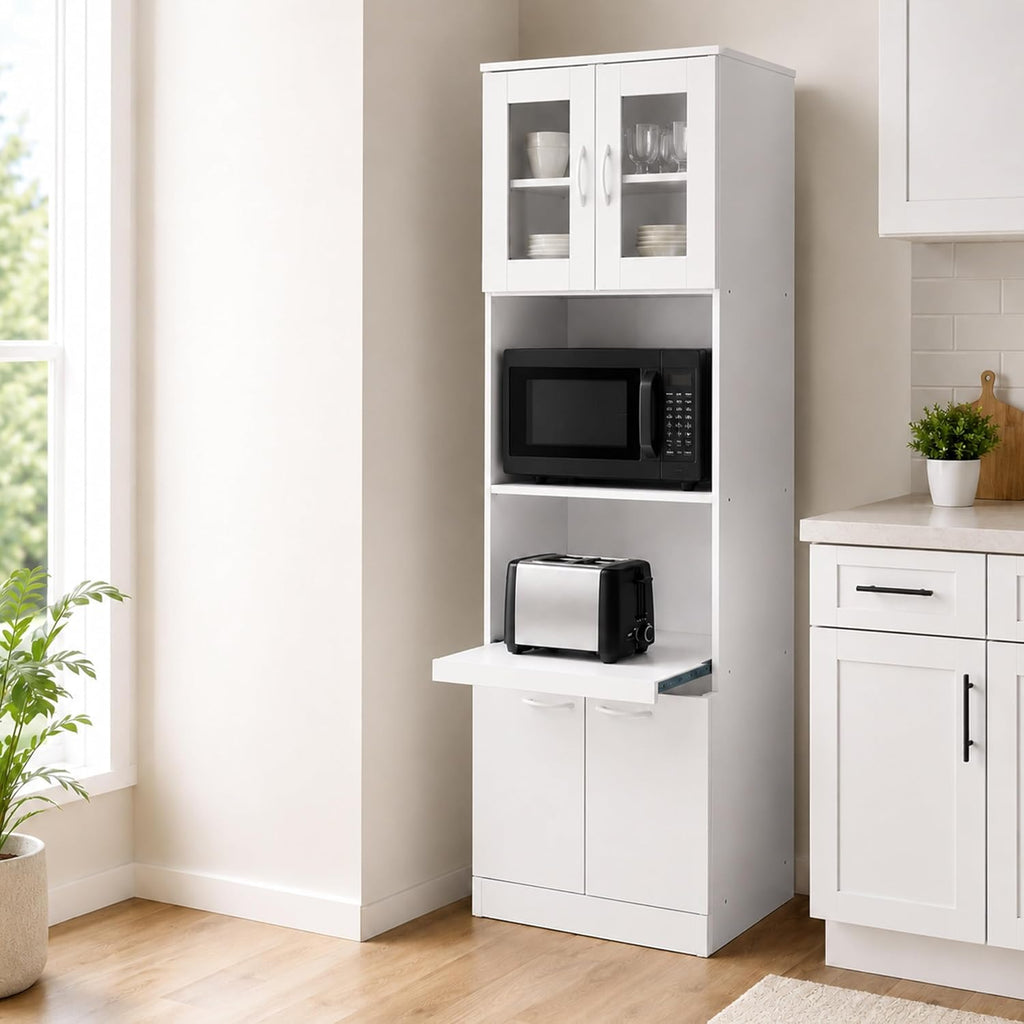 Kings Brand Furniture - Danbury Tall Kitchen Pantry, Microwave Storage Cabinet, White