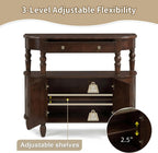 Curved Console Table with Solid Wood Legs, 47" Half Moon Sofa Table with Storage, Drawer & 2-Doors, Real Wood Veneer, Adjustable Shelf, Anti-Tip, Entryway Table for Living Room/Hallway,Walnut