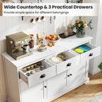 COSTWAY Sideboard Buffet Cabinet with Storage, Modern Coffee Bar Station with Drawers, Doors and Adjustable Shelves, Wooden Kitchen Storage Cabinet for Room (White)