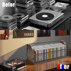 CD Storage Rack, Wooden CD Organizer Holds 32 CDs, Retro CD Shelf for Desktop, Perfect for DVD, Blu ray & Video Game Cases, Space Saving
