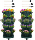 Vertical Planter 5 Tier Stackable Planters Garden Planters Strawberry Herb Flower and Vegetable Planter Indoor Outdoor Gardening Pots with Removable Wheels and Tools 2-Pack
