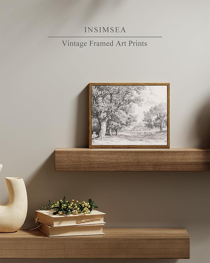 InSimSea Framed Wall Art for Living Room Tree Forest Canvas Art Wall Decor Retro Farmhouse Artwork Watercolor Landscape Picture Prints Rustic Gallery Boho Vintage Botanical Bedroom Office Decor 8x10In
