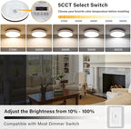 LED Dimmable Flush Mount Ceiling Light Fixture, White and Wood, 5CCT in One, Minimalist Round Ceiling Lamp, Modern Lighting for Kitchen, Bedroom, Hallway, Living Room, 15.7 Inch
