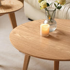 100% Solid Oak Wood Mini Coffee Table, Round Cofffe Tables Side Table w/Solid Wood Legs, Walnut Mid Century Table for Bedroom Balcony Living Room (23.62" D x 13.78" H)