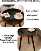 Small Round Side Table, Solid Wood End Table with 3 Metal Legs, Modern Accent Table Circle Coffee Table for Living Room Bedroom Office and Small Spaces, 15.7 * 15.7 * 18 inch