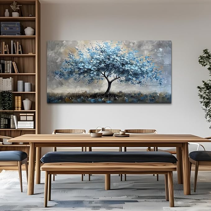 MHARTK66 Canvas Wall Art For Living Room Farmhouse Wall Decor For Bedroom Office Decorations Gray Wall Paintings Blue Tree Landscape Pictures Artwork Ready to Hang for Home Decor art 40"X20"