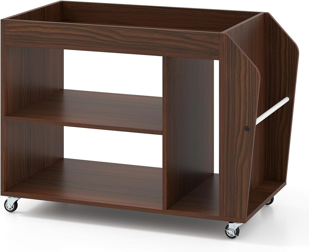 Giantex Rolling End Table with Storage, 3-Tier Side Table with Magazine Rack & Open Shelves, 4 Universal Wheels, Farmhouse Mobile Lateral Filing Cabinet for Study Living Room Bedroom