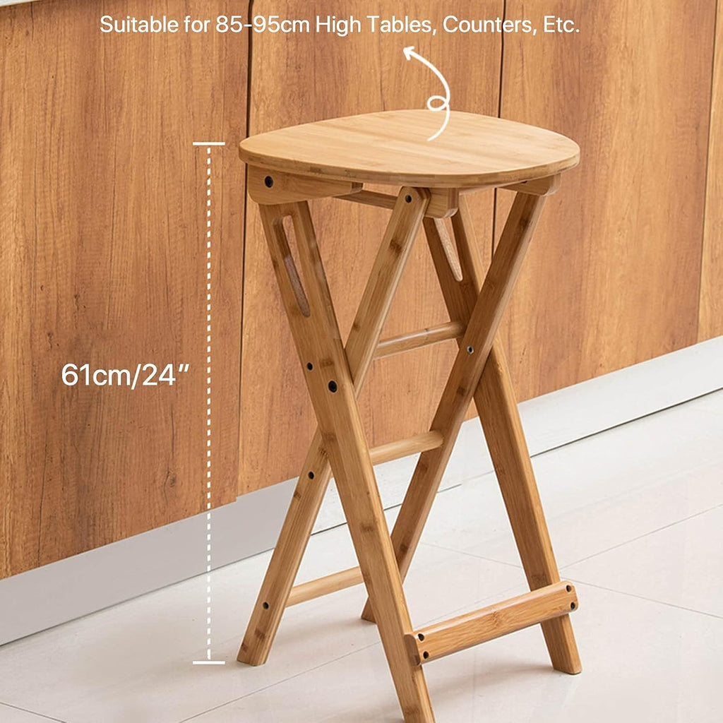 Foldable Stool 24inch Folding Bar Stool Wood Kitchen Stool Without Backrest for Kitchen Island Counter Height Folding Chairs Saves Space Breakfast Bar Stools with Footrest Garden Dining Chairs