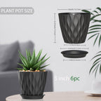 5 Inch Planter Pots, 6 Pack Indoor Planters, Small Flower Pots with Drainage Holes and Tray for Succulents, Orchids, Herbs and Other Indoor Plants,Black